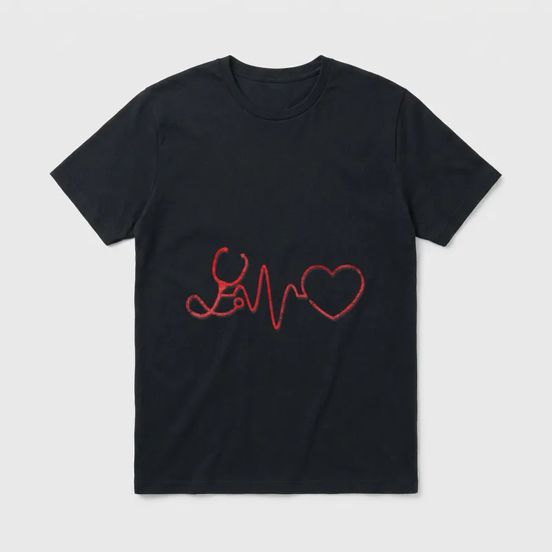 Hospital Care Stethoscope Heartbeat Nurse T-Shirt – Classic T-Shirt in Black