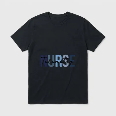 Retro Telemetry Nurse Nursing T-Shirt – Telemetry script over blue block nurse lettering – Classic T-Shirt in Black