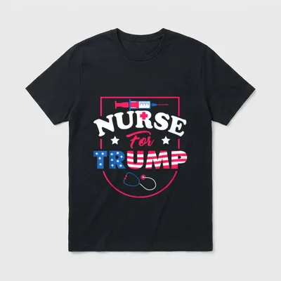 Nurse for Trump T-Shirt – “NURSE For TRUMP” lettering, medical syringe, and stethoscope – Classic T-Shirt in Black