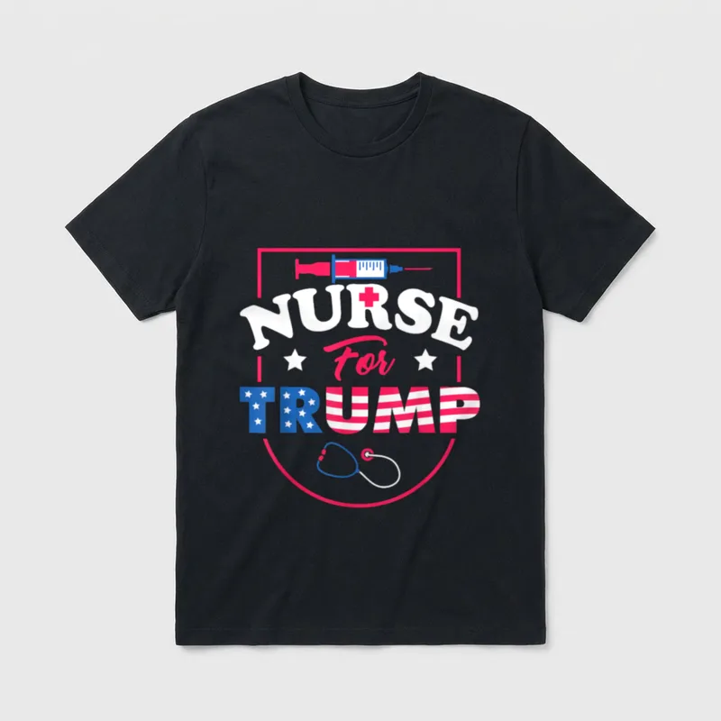 Nurse for Trump T-Shirt – “NURSE For TRUMP” lettering, medical syringe, and stethoscope – Classic T-Shirt in Black