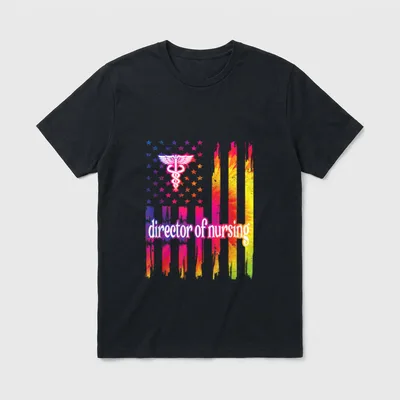 Director of Nursing US Flag Nurse T-Shirt – director of nursing lettering with caduceus and flag – Classic T-Shirt in Black