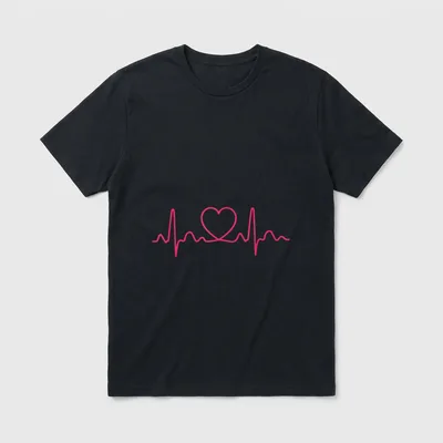 Heartbeat Doctor Nurse Medical T-Shirt – A pink pulse line rhythm looping into a heart shape – Classic T-Shirt in Black