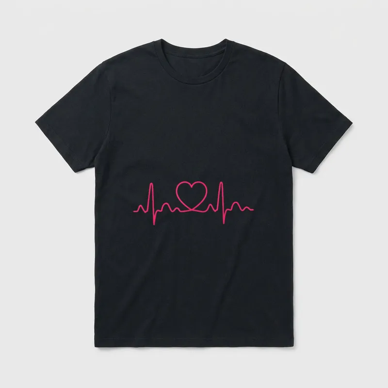 Heartbeat Doctor Nurse Medical T-Shirt – A pink pulse line rhythm looping into a heart shape – Classic T-Shirt in Black