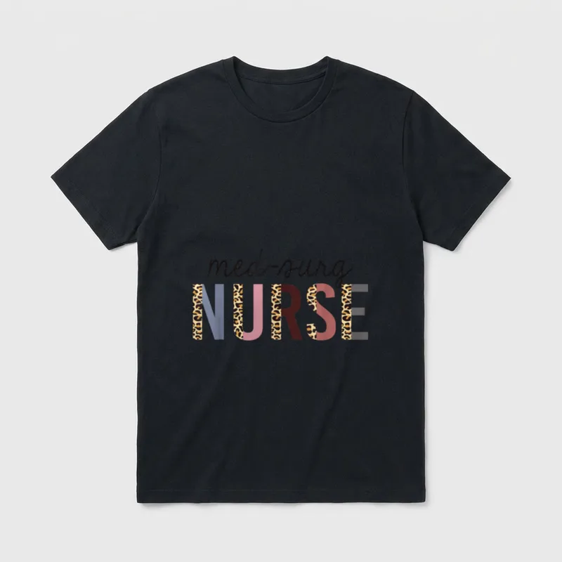 Med Surg Nurse Leopard Print School T-Shirt – med-surg NURSE in script and leopard print lettering – Classic T-Shirt in Black