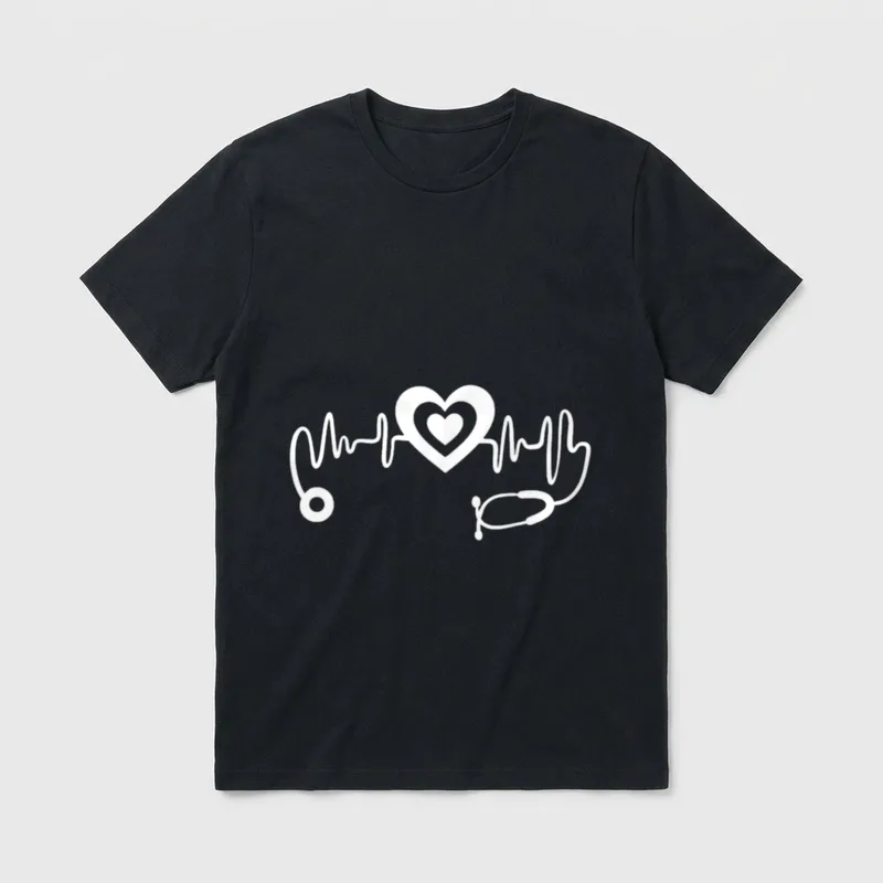 Nurse Nursing RN Heartbeat ECG T-Shirt – Classic T-Shirt in Black