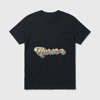 On Nurse's Day Retro T-Shirt – Striped retro script lettering spelling the word Nurse – Classic T-Shirt in Black