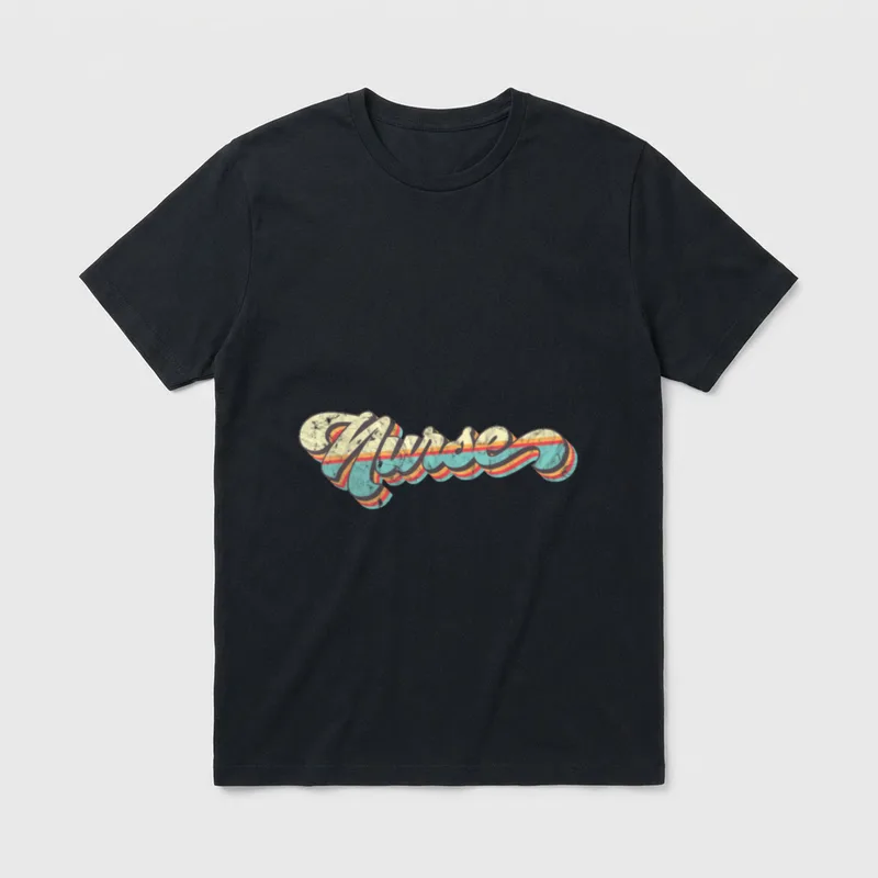 On Nurse's Day Retro T-Shirt – Striped retro script lettering spelling the word Nurse – Classic T-Shirt in Black