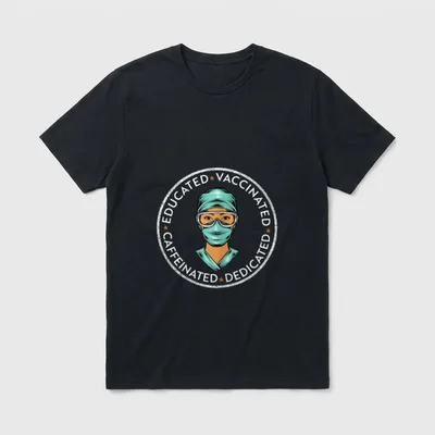 Educated Vaccinated Caffeinated Nurse Nursing T-Shirt – EDUCATED VACCINATED DEDICATED CAFFEINATED – Classic T-Shirt in Black