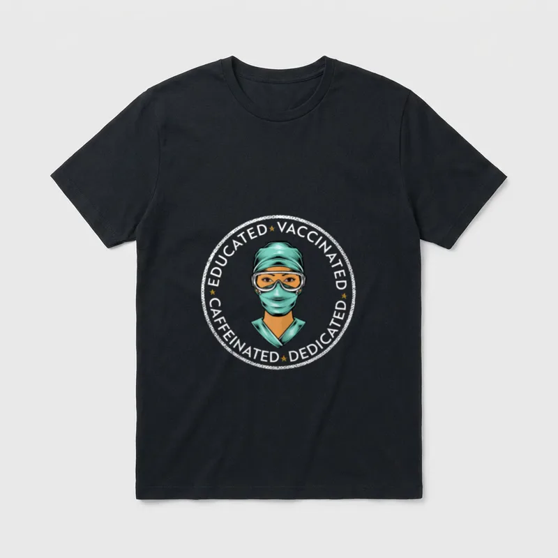 Educated Vaccinated Caffeinated Nurse Nursing T-Shirt – EDUCATED VACCINATED DEDICATED CAFFEINATED – Classic T-Shirt in Black