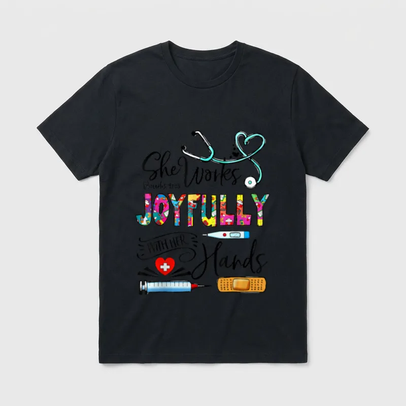 She Works Willingly with Her Hands T-Shirt – She Works Proverbs 31:13 JOYFULLY WITH HER Hands – Classic T-Shirt in Black