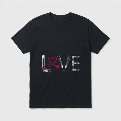 Nurse RN LPN CNA Doctor LOVE T-Shirt – Medical tools spelling LOVE with a heart stethoscope – Classic T-Shirt in Black