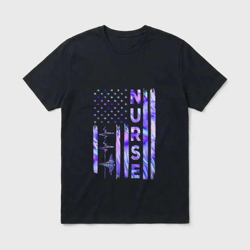 Nurse Amazing T-Shirt – Distressed flag with medical caduceus and printed NURSE lettering – Classic T-Shirt in Black