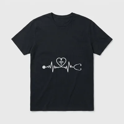Best Nurse Stethoscope Heartbeat T-Shirt – Stethoscope pulse line with heart and caduceus symbol – Classic T-Shirt in Black