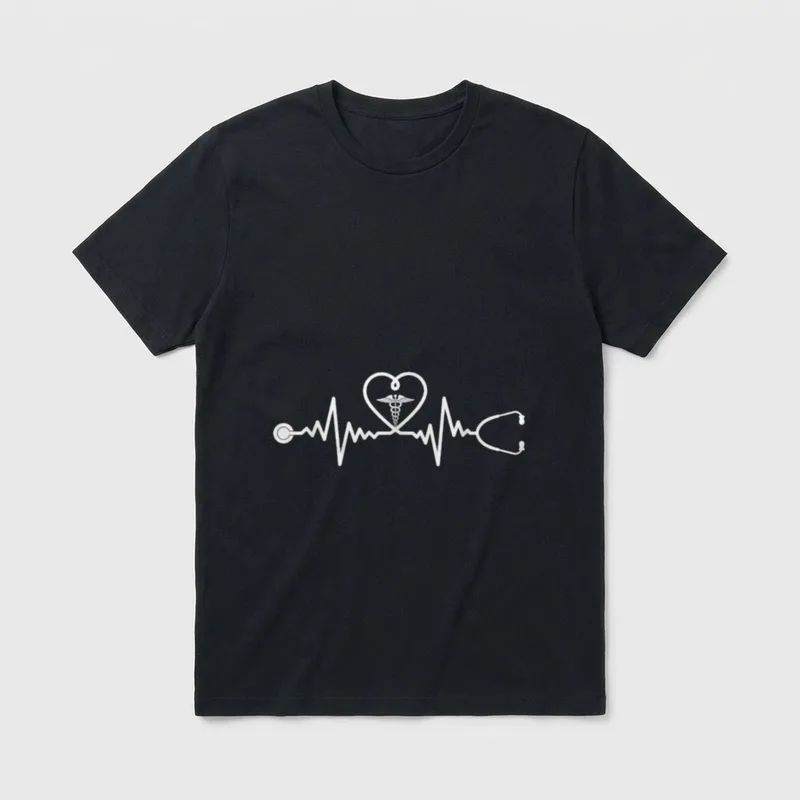 Best Nurse Stethoscope Heartbeat T-Shirt – Stethoscope pulse line with heart and caduceus symbol – Classic T-Shirt in Black