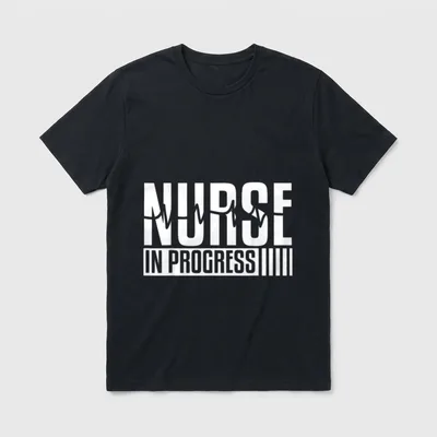 Nurse Nursing Pre-Med Student Graduation T-Shirt – NURSE IN PROGRESS lettering with a pulse line – Classic T-Shirt in Black
