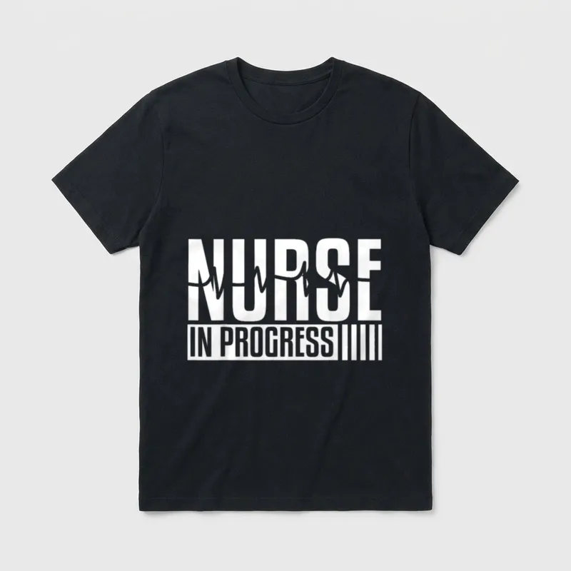 Nurse Nursing Pre-Med Student Graduation T-Shirt – NURSE IN PROGRESS lettering with a pulse line – Classic T-Shirt in Black