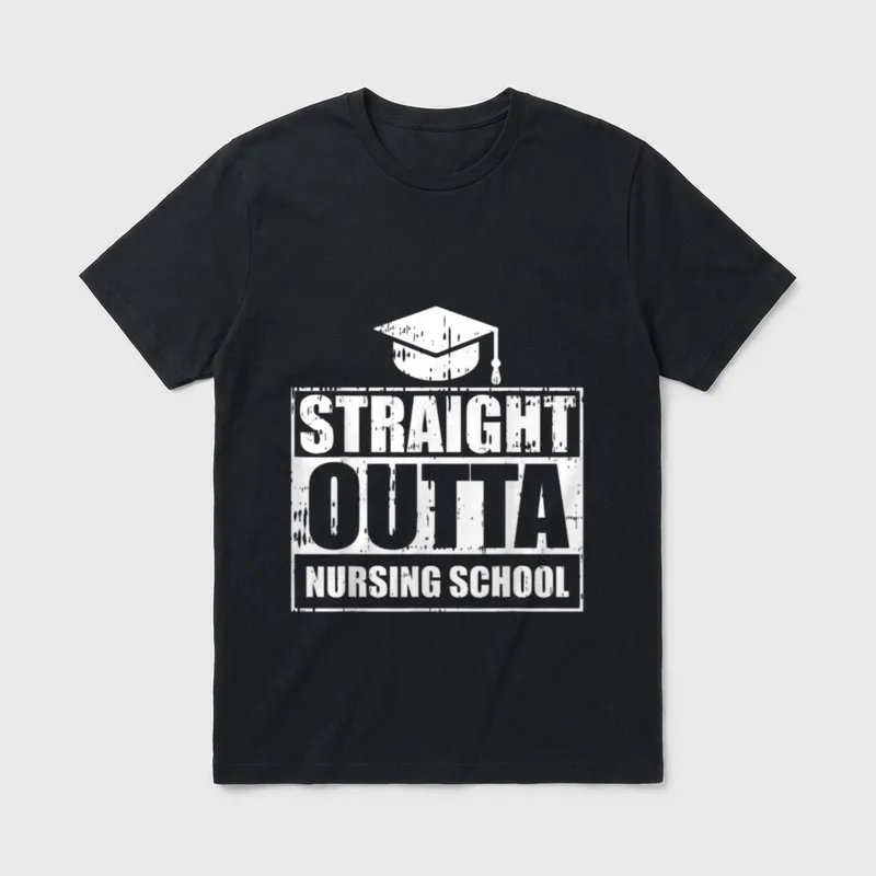 Straight Outta Nursing School Funny Nurse T-Shirt – Classic T-Shirt in Black