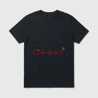 Nurse Heartbeat Nursing Job T-Shirt – Red heartbeat pulse line with heart outline and stethoscope – Classic T-Shirt in Black