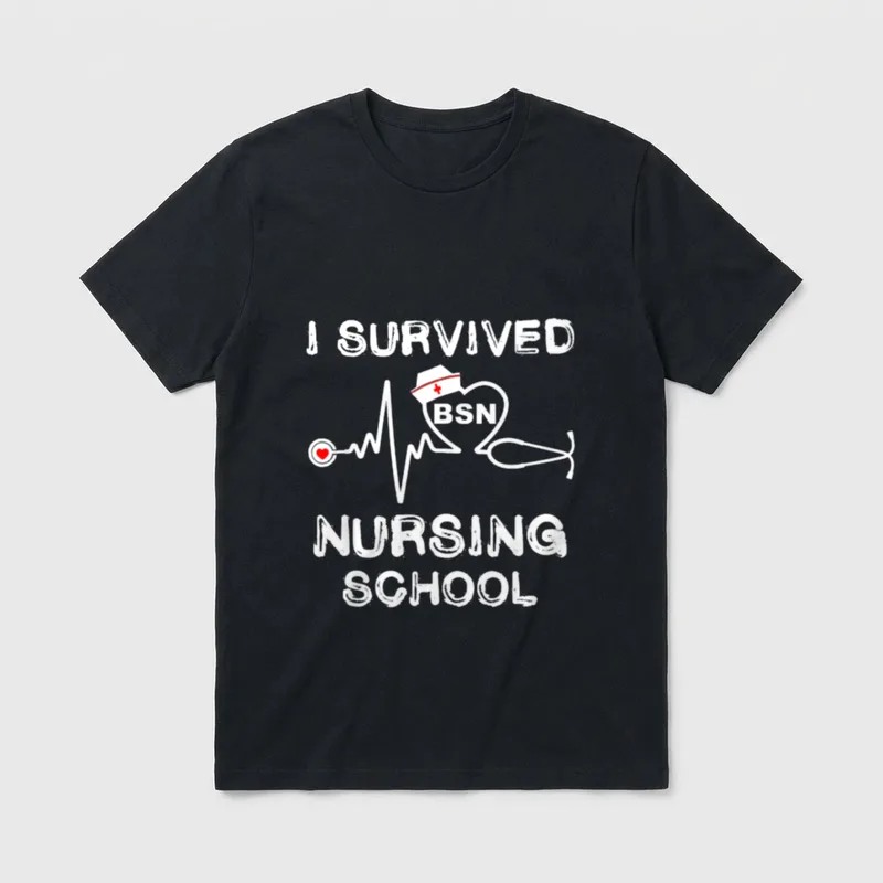 I Survived Nursing School BSN Stethoscope T-Shirt – Classic T-Shirt in Black