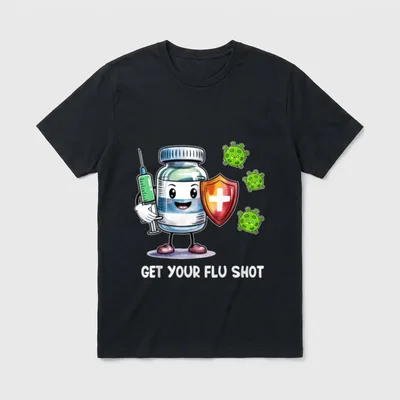 Get Your Flu Shot Vaccination Nurse T-Shirt – Printed lettering reading “GET YOUR FLU SHOT” – Classic T-Shirt in Black