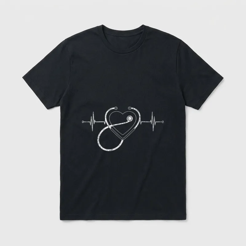 Nursing Stethoscope Nurse Heartbeat Medical Staff T-Shirt – Classic T-Shirt in Black