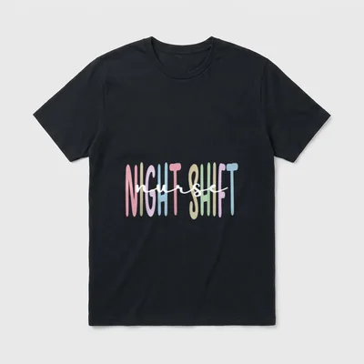 Night Shift Nurse Appreciation Nursing T-Shirt – NIGHT SHIFT lettering with nurse script overlay – Classic T-Shirt in Black