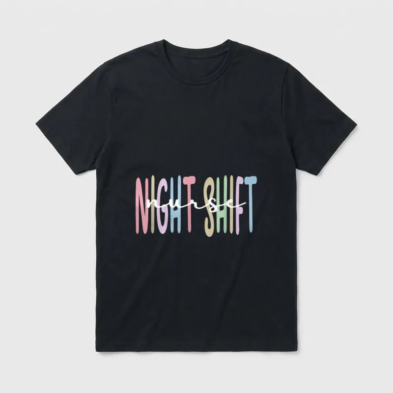 Night Shift Nurse Appreciation Nursing T-Shirt – NIGHT SHIFT lettering with nurse script overlay – Classic T-Shirt in Black