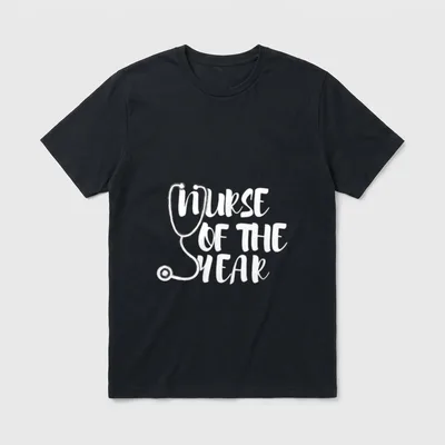 Nurse of the Year T-Shirt – Stethoscope graphic with hand lettered text Nurse of the Year – Classic T-Shirt in Black