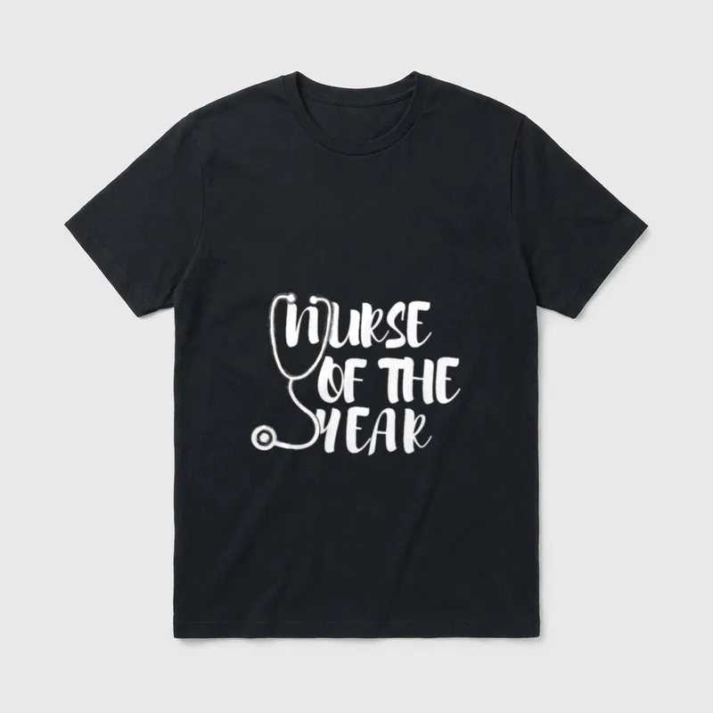 Nurse of the Year T-Shirt – Stethoscope graphic with hand lettered text Nurse of the Year – Classic T-Shirt in Black