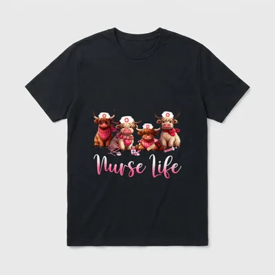 Highland Cow Nurse Life Nursing Farm T-Shirt – Classic T-Shirt in Black