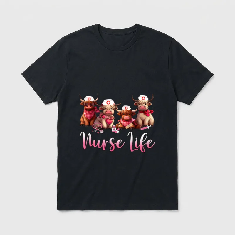 Highland Cow Nurse Life Nursing Farm T-Shirt – Classic T-Shirt in Black