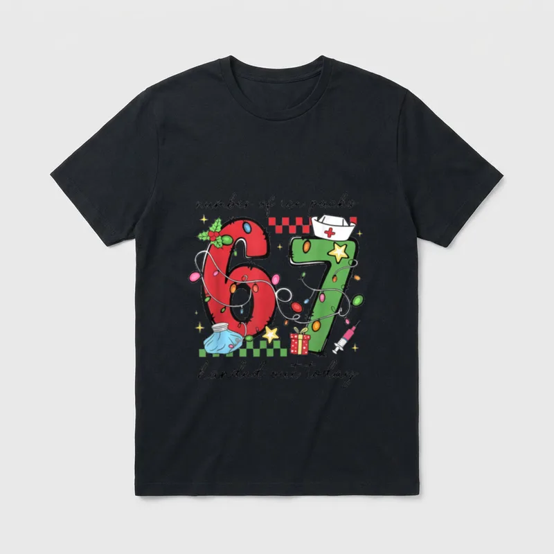 67 School Nurse Christmas Six Seven T-Shirt – Number of ice packs 67 handed out today graphic – Classic T-Shirt in Black