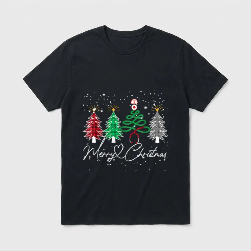Nurse Christmas Tree Stethoscope RN Scrub T-Shirt – Classic T-Shirt in Black
