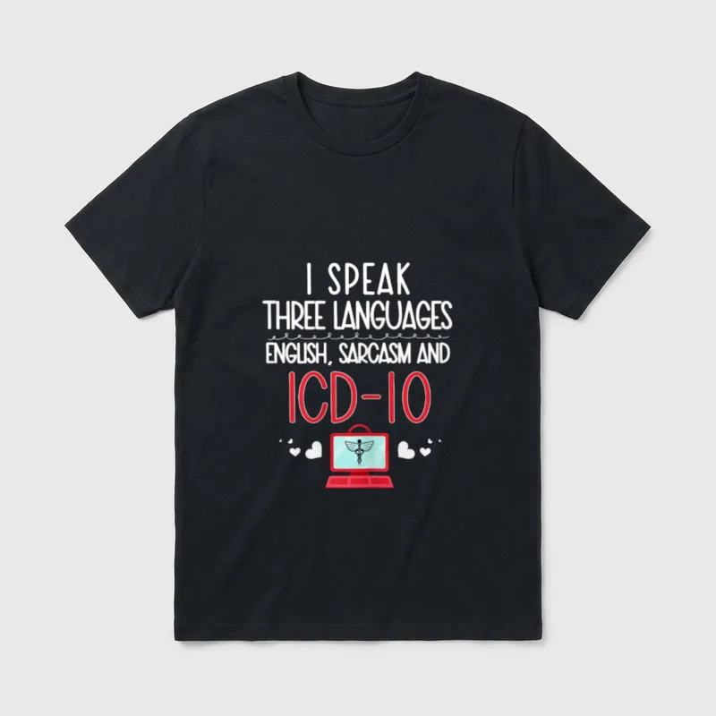 Medical Coder Coding Biller Nurse T-Shirt – I speak three languages English, sarcasm and ICD-10 – Classic T-Shirt in Black