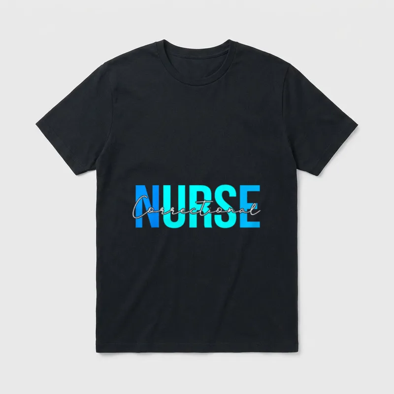 Correctional Nurse Lightweight T-Shirt – Correctional in white script over blue block NURSE – Classic T-Shirt in Black
