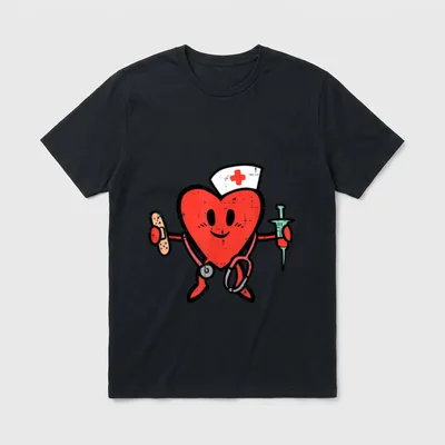 Valentines Day Nurse Heart Cute Nursing T-Shirt – Classic T-Shirt in Black