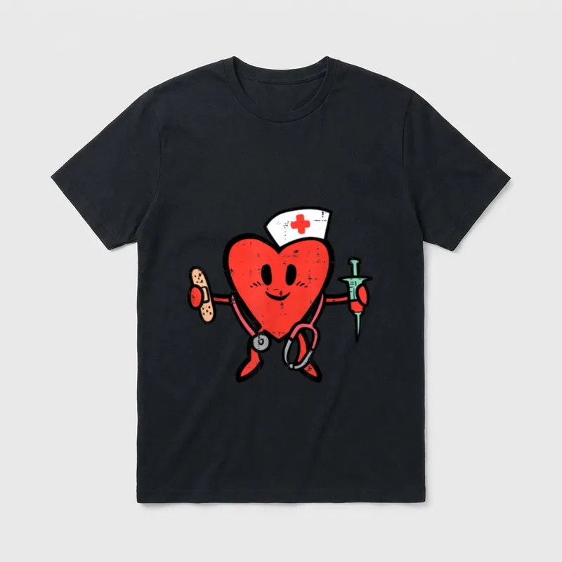 Valentines Day Nurse Heart Cute Nursing T-Shirt – Classic T-Shirt in Black