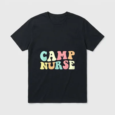 Camp Nurse Nurse Nurses Day T-Shirt – Pastel retro bubble lettering spelling CAMP NURSE – Classic T-Shirt in Black