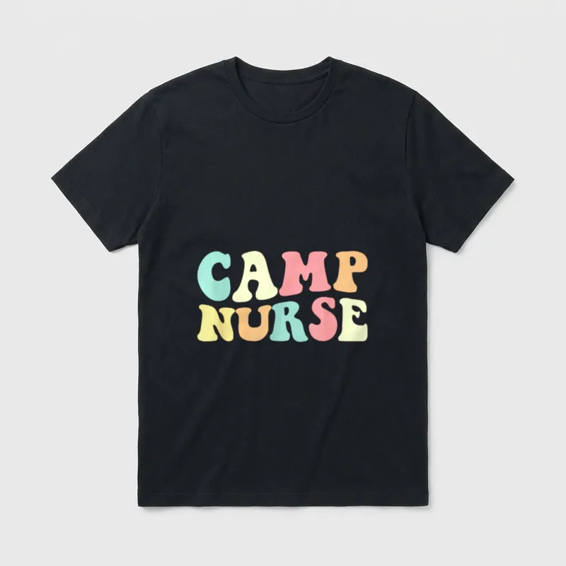 Camp Nurse Nurse Nurses Day T-Shirt – Pastel retro bubble lettering spelling CAMP NURSE – Classic T-Shirt in Black
