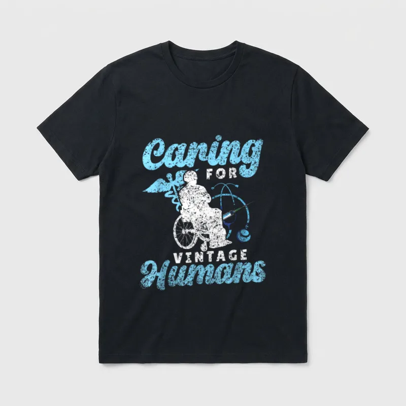 Caring for Vintage Humans Nursing Geriatric T-Shirt – Classic T-Shirt in Black