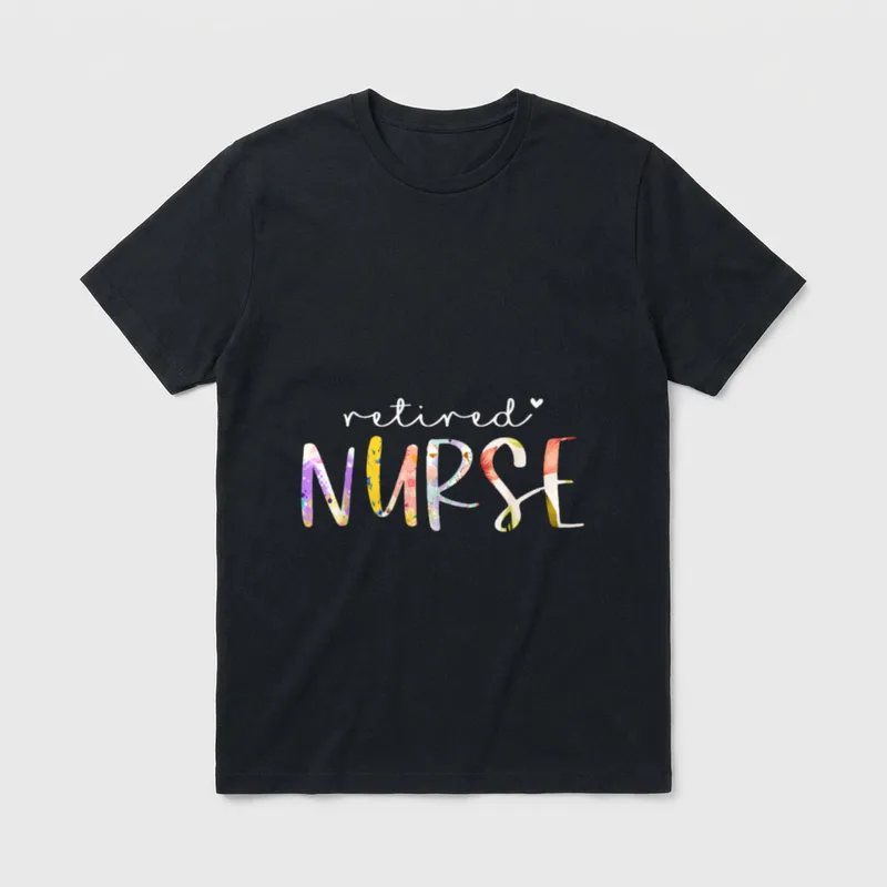 Retired Nurse Cute Floral Nursing Retirement T-Shirt – Classic T-Shirt in Black