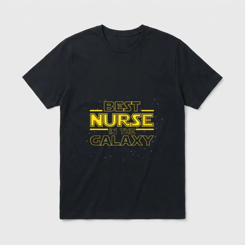 Nursing Best Nurse in the Galaxy T-Shirt – Best Nurse in the Galaxy yellow lettering with stars – Classic T-Shirt in Black