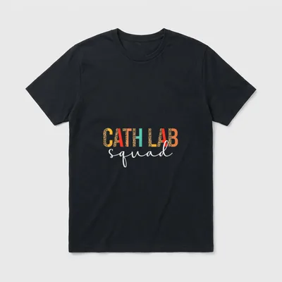 Cath Lab Squad Nurse Crew Nursing T-Shirt – Patterned CATH LAB lettering with white squad script – Classic T-Shirt in Black