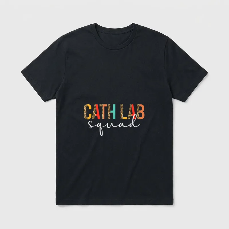Cath Lab Squad Nurse Crew Nursing T-Shirt – Patterned CATH LAB lettering with white squad script – Classic T-Shirt in Black