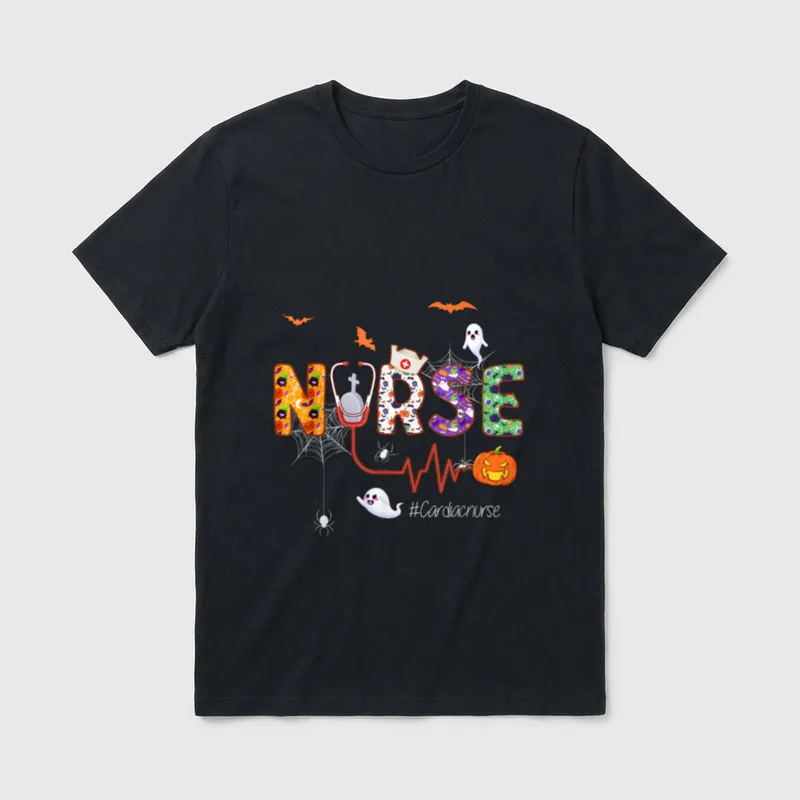 Cardiac Nurse Nursing Stethoscope Halloween Pattern T-Shirt – Classic T-Shirt in Black