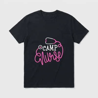 Camp Nurse Funny Summer Nursing Department T-Shirt – CAMP Nurse text with stethoscope graphic – Classic T-Shirt in Black