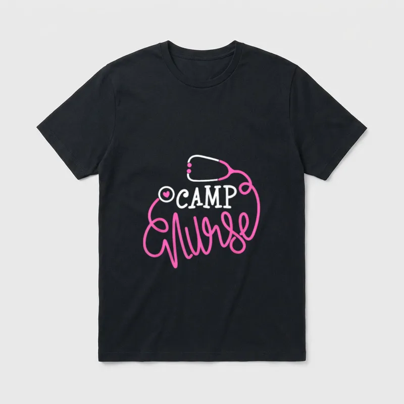 Camp Nurse Funny Summer Nursing Department T-Shirt – CAMP Nurse text with stethoscope graphic – Classic T-Shirt in Black