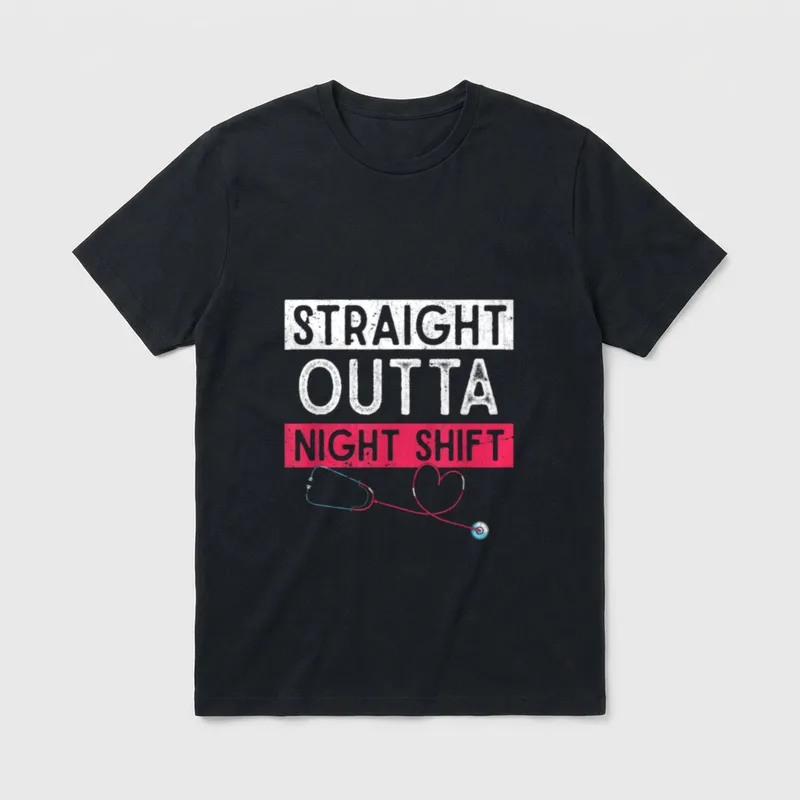 Nursing Straight Outta Night Shift Stethoscope T-Shirt – Classic T-Shirt in Black