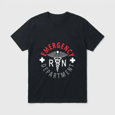 Emergency Room Room Nursing Nurse T-Shirt – EMERGENCY DEPARTMENT RN with caduceus emblem – Classic T-Shirt in Black