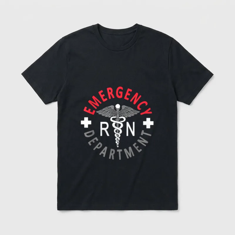 Emergency Room Room Nursing Nurse T-Shirt – EMERGENCY DEPARTMENT RN with caduceus emblem – Classic T-Shirt in Black